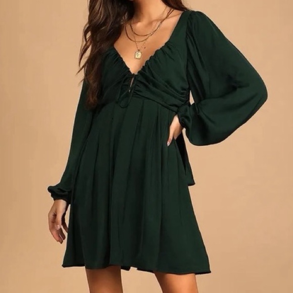NWT Lulus Emerald Green Satin Forever Tied to You Dress